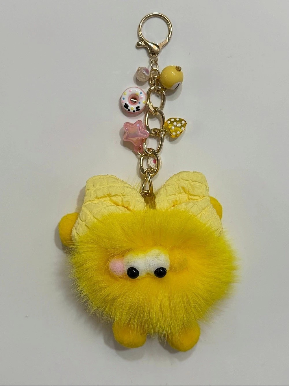 Eye Candy Yellow Fuzzy Monster Plush Bag Charm Keychain Kawaii